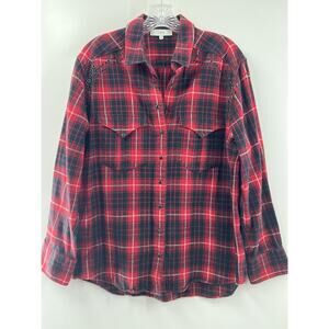 IRO Women’s Long Sleeve Flannel Snap Front Cotton Plaid Top Grommet Detail 38/6